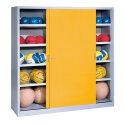 C+P HxWxD 195x190x60 cm, with Sheet Metal Sliding Doors (type 4) Ball Cabinet Traffic Yellow (RAL 1023), Light grey (RAL 7035), Keyed to differ