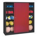 C+P HxWxD 195x190x60 cm, with Sheet Metal Sliding Doors (type 4) Ball Cabinet Ruby red (RAL 3003), Anthracite (RAL 7021), Keyed to differ