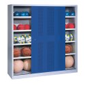 C+P HxWxD 195x190x60 cm, with Perforated Sheet Sliding Doors (type 4) Ball Cabinet Gentian blue (RAL 5010), Light grey (RAL 7035), Keyed to differ