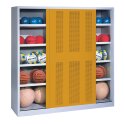 C+P HxWxD 195x190x60 cm, with Perforated Sheet Sliding Doors (type 4) Ball Cabinet Golden Yellow (RAL 1004), Light grey (RAL 7035), Keyed to differ