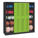 C+P HxWxD 195x190x60 cm, with Perforated Sheet Sliding Doors (type 4) Ball Cabinet Clown Green (RAL 110 80 60), Anthracite (RAL 7021), Keyed to differ