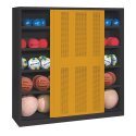 C+P HxWxD 195x190x60 cm, with Perforated Sheet Sliding Doors (type 4) Ball Cabinet Golden Yellow (RAL 1004), Anthracite (RAL 7021), Keyed to differ