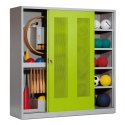 C+P with Perforated Sheet Sliding Doors (type 5), HxWxD 195x190x60 cm Equipment Cupboard Clown Green (RAL 110 80 60), Light grey (RAL 7035), Keyed to differ