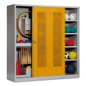 C+P with Perforated Sheet Sliding Doors (type 5), HxWxD 195x190x60 cm Equipment Cupboard Golden Yellow (RAL 1004), Light grey (RAL 7035), Keyed to differ