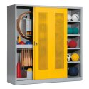 C+P with Perforated Sheet Sliding Doors (type 5), HxWxD 195x190x60 cm Equipment Cupboard Traffic Yellow (RAL 1023), Light grey (RAL 7035), Keyed to differ