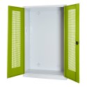 C+P HxWxD 195x120x50 cm, with Perforated Sheet Double Doors Modular sports equipment cabinet Clown Green (RAL 110 80 60), Light grey (RAL 7035), Keyed to differ, Handle