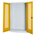 C+P HxWxD 195x120x50 cm, with Perforated Sheet Double Doors Modular sports equipment cabinet Traffic Yellow (RAL 1023), Light grey (RAL 7035), Keyed to differ, Handle