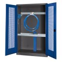 C+P HxWxD 195x120x50 cm, with Perforated Sheet Double Doors Modular sports equipment cabinet Gentian blue (RAL 5010), Anthracite (RAL 7021), Keyed to differ, Handle