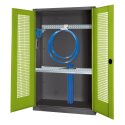 C+P HxWxD 195x120x50 cm, with Perforated Sheet Double Doors Modular sports equipment cabinet Clown Green (RAL 110 80 60), Anthracite (RAL 7021), Keyed to differ, Handle