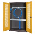 C+P HxWxD 195x120x50 cm, with Perforated Sheet Double Doors Modular sports equipment cabinet Traffic Yellow (RAL 1023), Anthracite (RAL 7021), Keyed to differ, Handle