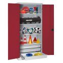 C+P with Drawers and Sheet Metal Double Doors (type 4), H×W×D 195×120×50 cm Equipment Cupboard Ruby red (RAL 3003), Light grey (RAL 7035), Keyed to differ, Handle