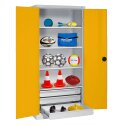 C+P with Drawers and Sheet Metal Double Doors (type 4), H×W×D 195×120×50 cm Equipment Cupboard Traffic Yellow (RAL 1023), Light grey (RAL 7035), Keyed to differ, Handle