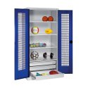 C+P with Drawers and Perforated Double Doors, H×W×D 195×120×50 cm Equipment Cupboard Gentian blue (RAL 5010), Light grey (RAL 7035), Keyed to differ, Handle