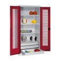 C+P with Drawers and Perforated Double Doors, H×W×D 195×120×50 cm Equipment Cupboard Ruby red (RAL 3003), Light grey (RAL 7035), Keyed to differ, Handle