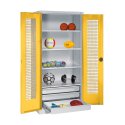 C+P with Drawers and Perforated Double Doors, H×W×D 195×120×50 cm Equipment Cupboard Traffic Yellow (RAL 1023), Light grey (RAL 7035), Keyed to differ, Handle