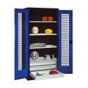 C+P with Drawers and Perforated Double Doors, H×W×D 195×120×50 cm Equipment Cupboard Gentian blue (RAL 5010), Anthracite (RAL 7021), Keyed to differ, Handle