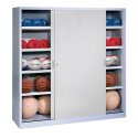 C+P HxWxD 195x120x50 cm, with Sheet Metal Sliding Doors (type 4) Ball Cabinet Light grey (RAL 7035), Light grey (RAL 7035), Keyed to differ