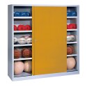 C+P HxWxD 195x120x50 cm, with Sheet Metal Sliding Doors (type 4) Ball Cabinet Golden Yellow (RAL 1004), Light grey (RAL 7035), Keyed to differ