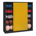 C+P HxWxD 195x120x50 cm, with Sheet Metal Sliding Doors (type 4) Ball Cabinet Golden Yellow (RAL 1004), Anthracite (RAL 7021), Keyed to differ