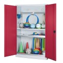 C+P HxWxD 195x120x50 cm, with Sheet Metal Double Doors Modular sports equipment cabinet Ruby red (RAL 3003), Light grey (RAL 7035), Keyed to differ, Handle