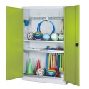 C+P HxWxD 195x120x50 cm, with Sheet Metal Double Doors Modular sports equipment cabinet Clown Green (RAL 110 80 60), Light grey (RAL 7035), Keyed to differ, Handle