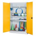 C+P HxWxD 195x120x50 cm, with Sheet Metal Double Doors Modular sports equipment cabinet Traffic Yellow (RAL 1023), Light grey (RAL 7035), Keyed to differ, Handle