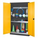 C+P HxWxD 195x120x50 cm, with Sheet Metal Double Doors Modular sports equipment cabinet Traffic Yellow (RAL 1023), Anthracite (RAL 7021), Keyed to differ, Handle