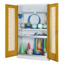 C+P HxWxD 195x120x50 cm, with Perforated Metal Double Doors Modular sports equipment cabinet Golden Yellow (RAL 1004), Light grey (RAL 7035), Keyed to differ, Handle