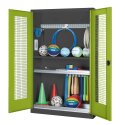 C+P HxWxD 195x120x50 cm, with Perforated Metal Double Doors Modular sports equipment cabinet Clown Green (RAL 110 80 60), Anthracite (RAL 7021), Keyed to differ, Handle