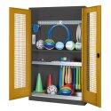 C+P HxWxD 195x120x50 cm, with Perforated Metal Double Doors Modular sports equipment cabinet Golden Yellow (RAL 1004), Anthracite (RAL 7021), Keyed to differ, Handle