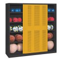 C+P HxWxD 195x120x50 cm, with Sheet Metal Sliding Doors (type 4) Ball Cabinet Golden Yellow (RAL 1004), Anthracite (RAL 7021), Keyed to differ