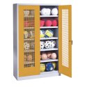 C+P HxWxD 195x120x50 cm, with Perforated Metal Double Doors (type 3) Ball Cabinet Golden Yellow (RAL 1004), Light grey (RAL 7035), Keyed to differ, Ergo-Lock recessed handle