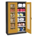 C+P HxWxD 195x120x50 cm, with Perforated Metal Double Doors (type 3) Ball Cabinet Golden Yellow (RAL 1004), Anthracite (RAL 7021), Keyed to differ, Ergo-Lock recessed handle