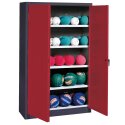 C+P Type 3, (with Metal Double Doors, H×W×D: 195×150×50 cm) Ball Cabinet Ruby red (RAL 3003), Anthracite (RAL 7021), Keyed to differ, Ergo-Lock recessed handle