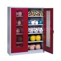 Ball Cabinet, HxWxD 195x150x50 cm, with Perforated Metal Double Doors (type 3) Ruby red (RAL 3003), Light grey (RAL 7035), Keyed to differ, Ergo-Lock recessed handle