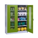 C+P HxWxD 195x150x50 cm, with Perforated Metal Double Doors (type 3) Ball Cabinet Clown Green (RAL 110 80 60), Light grey (RAL 7035), Keyed to differ, Ergo-Lock recessed handle