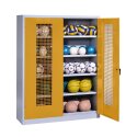 C+P HxWxD 195x150x50 cm, with Perforated Metal Double Doors (type 3) Ball Cabinet Golden Yellow (RAL 1004), Light grey (RAL 7035), Keyed to differ, Ergo-Lock recessed handle