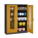 C+P HxWxD 195x150x50 cm, with Perforated Metal Double Doors (type 3) Ball Cabinet Golden Yellow (RAL 1004), Anthracite (RAL 7021), Keyed to differ, Ergo-Lock recessed handle