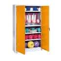 C+P Sports equipment cabinet Yellow orange (RAL 2000), Light grey (RAL 7035), Keyed to differ, Ergo-Lock recessed handle