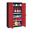 C+P Sports equipment cabinet Ruby red (RAL 3003), Anthracite (RAL 7021), Keyed to differ, Ergo-Lock recessed handle