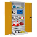 C+P with Drawers and Sheet Metal Double Doors (type 4), H×W×D 195×120×50 cm Equipment Cupboard Golden Yellow (RAL 1004), Light grey (RAL 7035), Keyed to differ, Ergo-Lock recessed handle