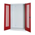 C+P HxWxD 195x120x50 cm, with Perforated Sheet Double Doors Modular sports equipment cabinet Ruby red (RAL 3003), Light grey (RAL 7035), Keyed to differ, Ergo-Lock recessed handle