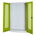 C+P HxWxD 195x120x50 cm, with Perforated Sheet Double Doors Modular sports equipment cabinet Clown Green (RAL 110 80 60), Light grey (RAL 7035), Keyed to differ, Ergo-Lock recessed handle