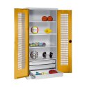 C+P with Drawers and Perforated Double Doors, H×W×D 195×120×50 cm Equipment Cupboard Golden Yellow (RAL 1004), Light grey (RAL 7035), Keyed to differ, Ergo-Lock recessed handle