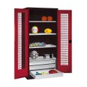 C+P with Drawers and Perforated Double Doors, H×W×D 195×120×50 cm Equipment Cupboard Ruby red (RAL 3003), Anthracite (RAL 7021), Keyed to differ, Ergo-Lock recessed handle