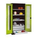 C+P with Drawers and Perforated Double Doors, H×W×D 195×120×50 cm Equipment Cupboard Clown Green (RAL 110 80 60), Anthracite (RAL 7021), Keyed to differ, Ergo-Lock recessed handle