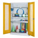 C+P HxWxD 195x120x50 cm, with Perforated Metal Double Doors Modular sports equipment cabinet Traffic Yellow (RAL 1023), Light grey (RAL 7035), Keyed to differ, Ergo-Lock recessed handle