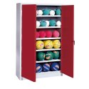 C+P Type 3, (with Metal Double Doors, H×W×D: 195×150×50 cm) Ball Cabinet Ruby red (RAL 3003), Handle, Light grey (RAL 7035), Keyed alike, Ruby red (RAL 3003), Light grey (RAL 7035), Keyed alike, Handle