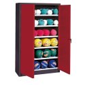 C+P Type 3, (with Metal Double Doors, H×W×D: 195×150×50 cm) Ball Cabinet Ruby red (RAL 3003), Anthracite (RAL 7021), Keyed alike, Handle