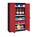 C+P with metal double doors (type 2), HxWxD 195x120x50 cm Equipment Cupboard Ruby red (RAL 3003), Anthracite (RAL 7021), Keyed alike, Handle
